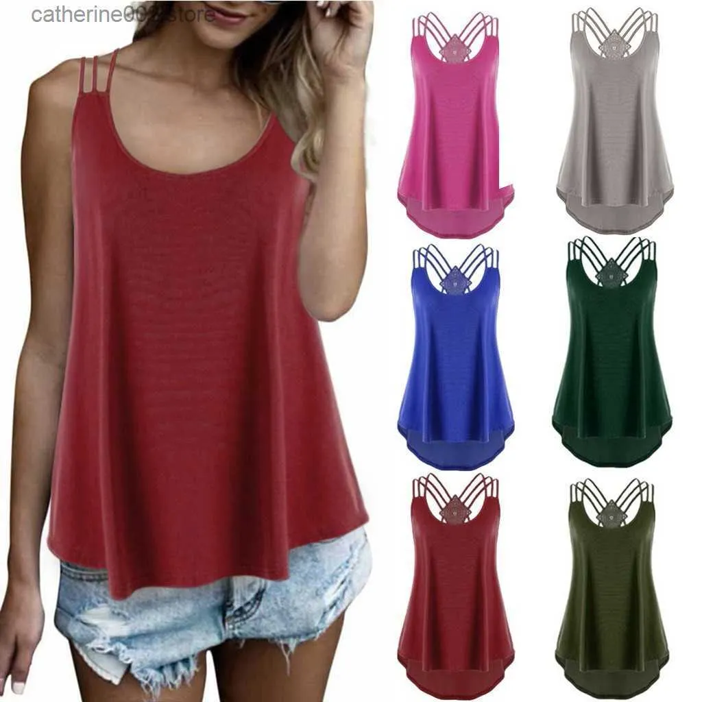 Kvinnors tankar Camis Hot Sale Women Casual Style V Neck Vest Tops Strappy Summer Beach Cami Tank Top Bandages Camisole Streetwear Ropa de Mujer T230605