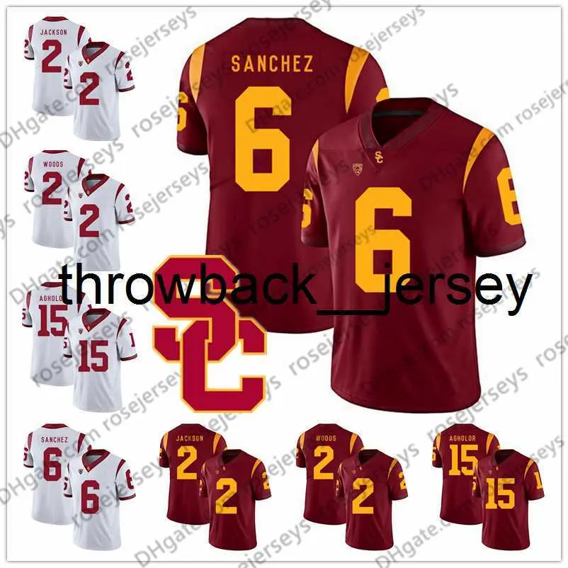 Thr USC Trojans # 2 Adoree 'Jackson Robert Woods 6 Mark Sanchez 10 Brian Cushing 15 Nelson Agholor 8 Nick Perry Maillot Vintage Rouge Blanc