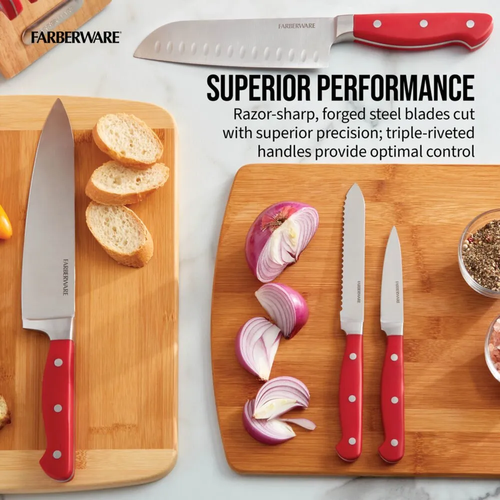 Farberware Edgekeeper Triple Riveted Slim Knife Block Set with Built in  Sharpener 14-piece in White 