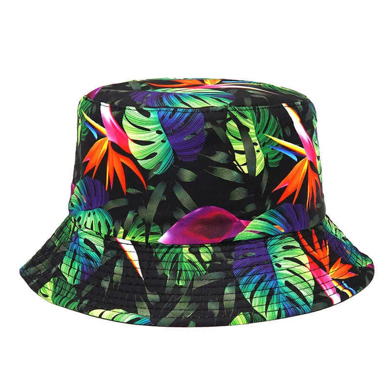 Wide Brim Hats 2022 Cotton Plant Printed Double Sided Clothing Bucket Fashion Joker Outdoor Travel Sun Hat for Men and Women 159 G230603