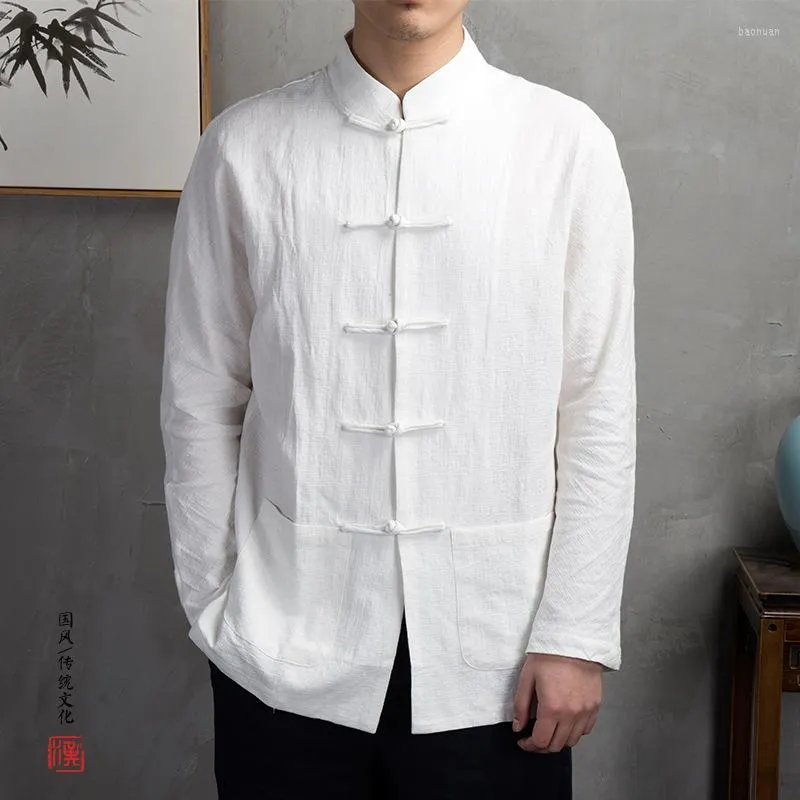 Vêtements ethniques grande taille hommes traditionnel chinois Tang costume hauts Kimono veste lin Hanfu haut à manches longues chemise Cardigan manteau