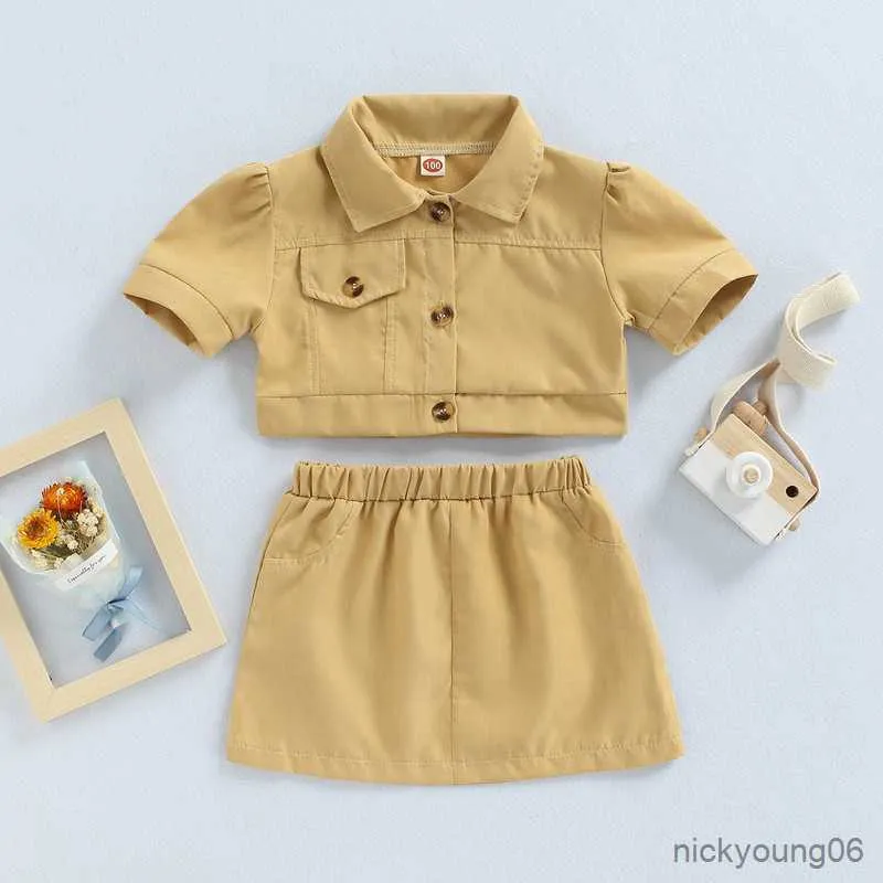 Clothing Sets Baby Girl Skirt Clothes for Teenager Short Sleeve Tops and Casual Style Lapel Pocket Elastic Waist Summer