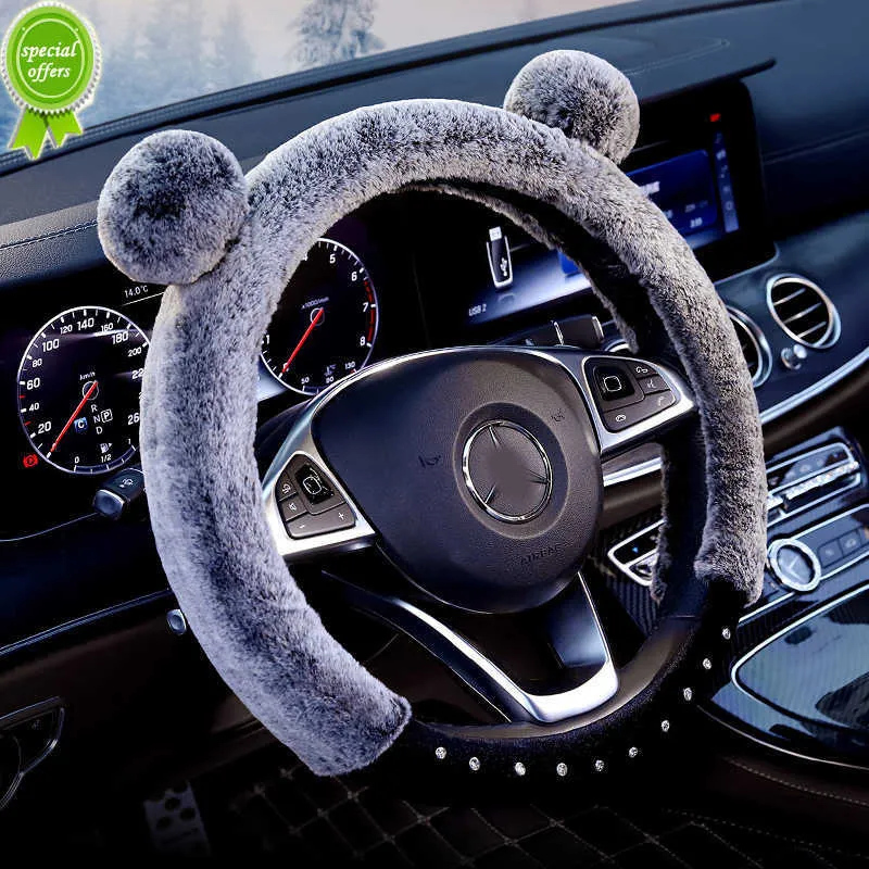 Nouveau dessin animé mignon Panda en peluche couverture de volant de voiture universel hiver strass volant étui doux moelleux Auto accessoires