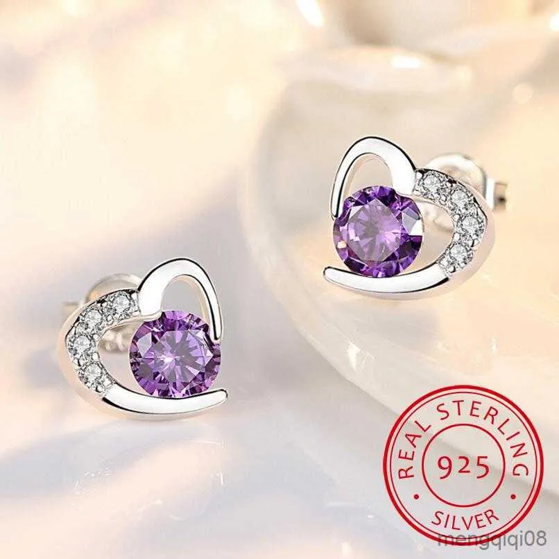 魅力的な新しい小さな白い紫色のクリスタルイヤリングガール子供のための素敵なハート形のイヤリングパーティーバースデージュエリーR230605
