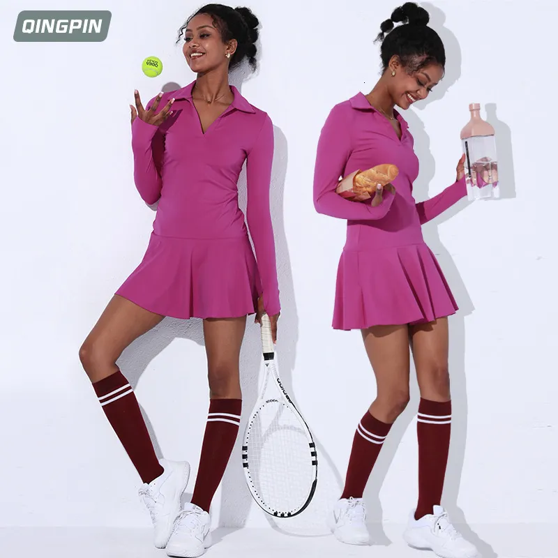 Basic Casual Dresses Womens Sports Tennis Dress Nude Fitness Long