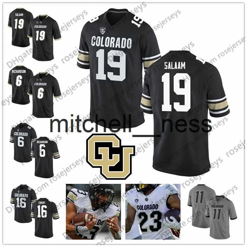 MIT8 NCAA Colorado Buffaloes #19 Rashaan Salaam 16 Mason Crosby 6 Paul Richardson 9 Juwann Winfree Black Grey White Retired Football Jerseys 4xl