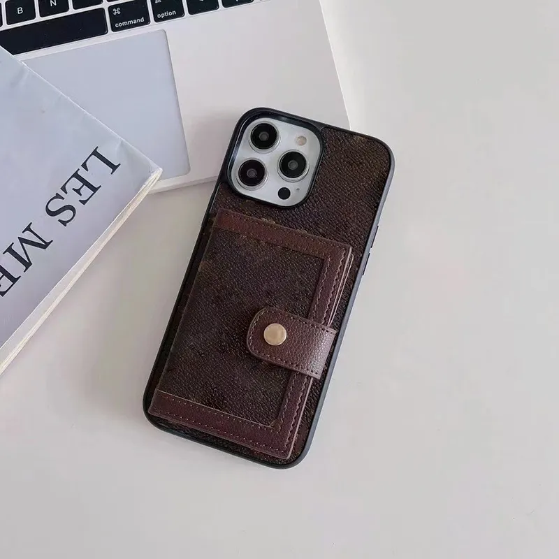 Designer Cell Phone Cases Card Holders Pockets Wallets for Apple iPhone 14 13 12 Mini 11 Pro Max XR XS 6S 7 8 Plus Luxury Full-body Mobile Back Covers Fundas Brown Flower