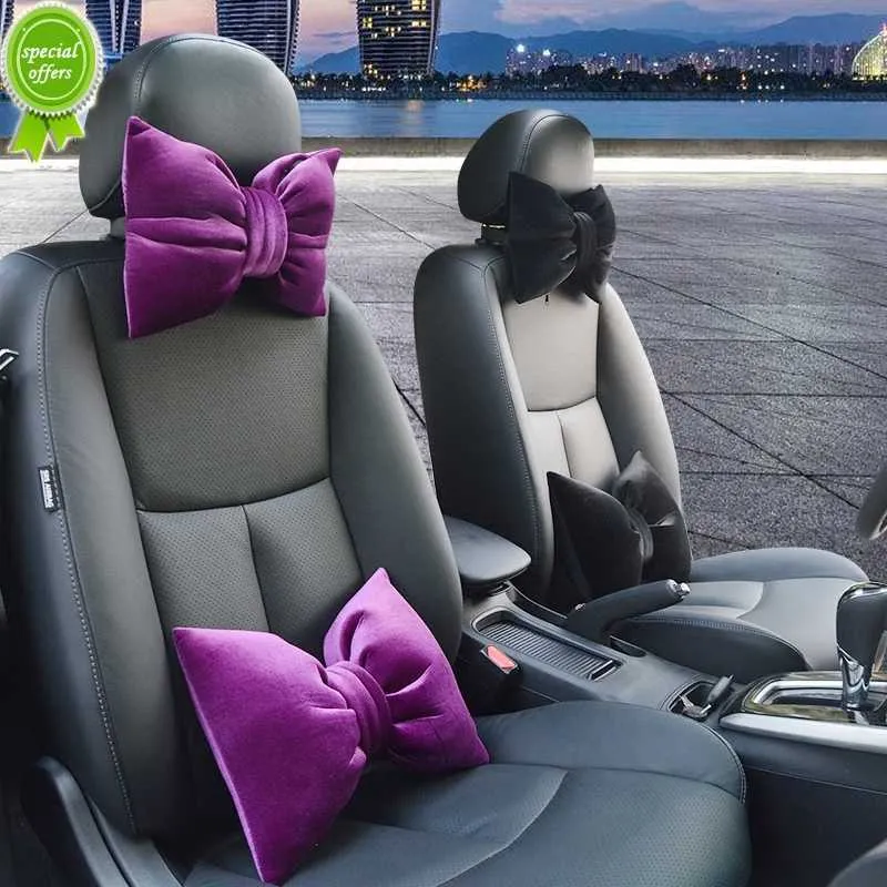 Plush Car Headrest Neck Pillow Cute Bowknot Design Soft Waist Support Seat Lumbar Pillow for Girls Women