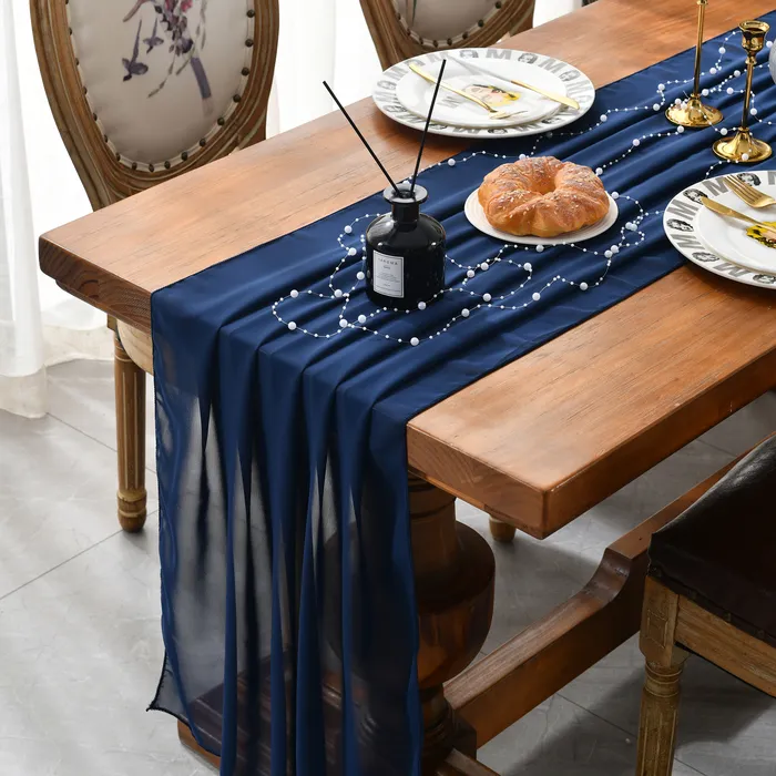 Ładownik stołowy 279x120 cala stołu ślubnego biegacz Sheer szyfonowy luksus kolorowy rustykalny boho impreza ślubna prysznic urodzinowy Dekoracja stolika domu 230605