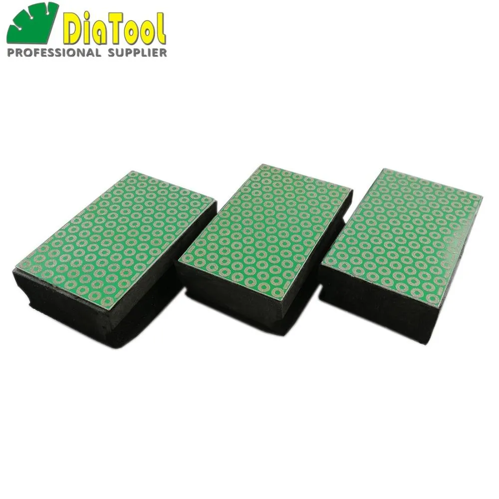 Polijstpads DIATOOL 3 pz Tampone per lucidatura a mano diamantato elettrolitico 90X55MM Grana #100 Tampone per lucidatura a mano con supporto in schiuma Blocco per lucidatura