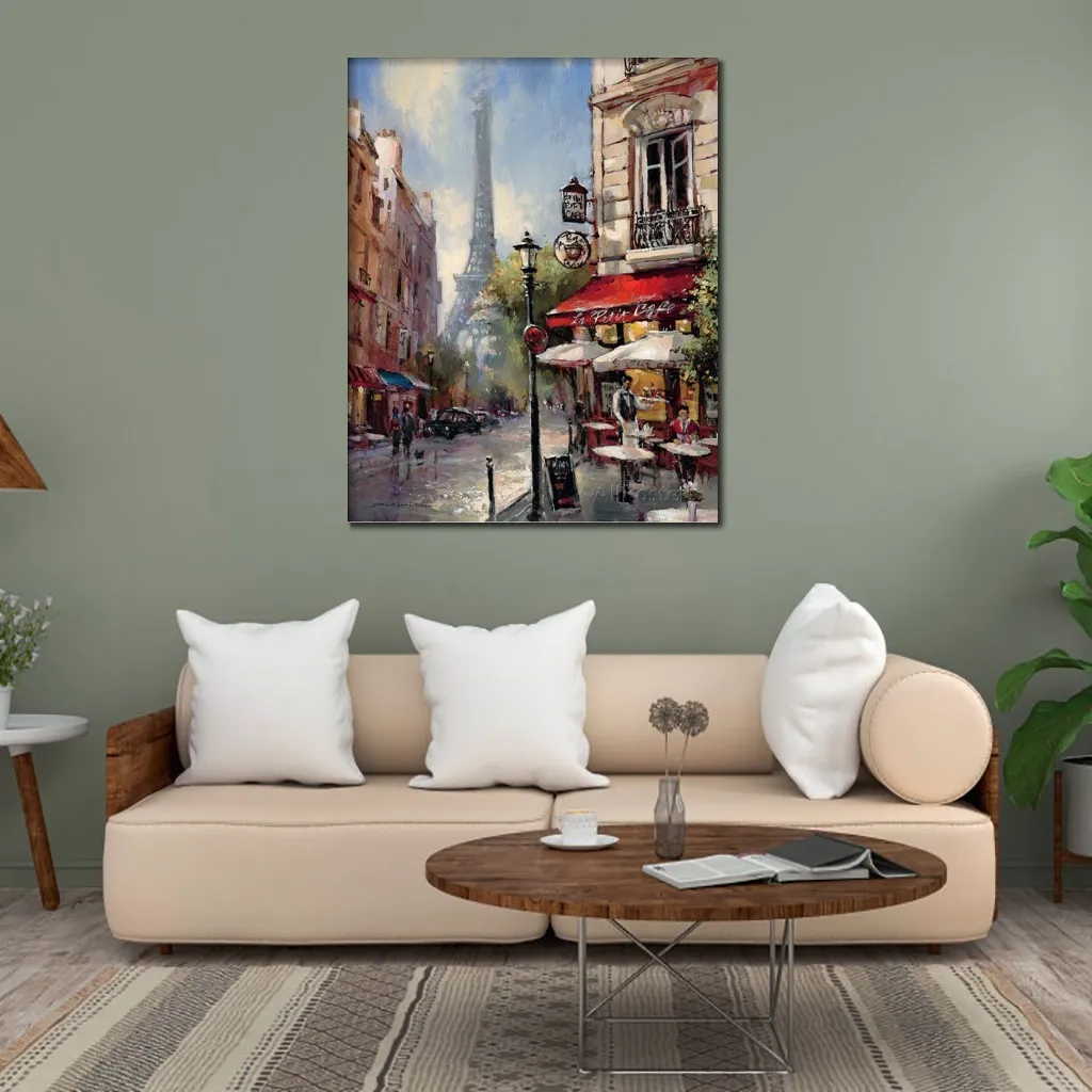 Handmade Scenic Landscape Canvas Art Tour De Eiffel View Brent Heighton Painting French Street Artwork Modern Office Loft Decor