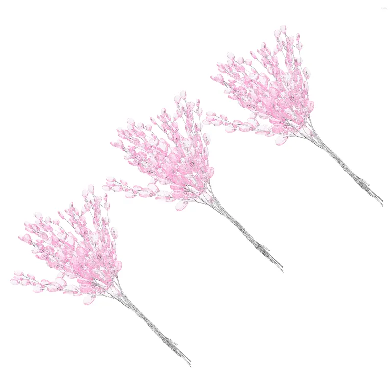 Flores decorativas 50 pçs buquês casamento simulado flor de três pontas fonte de joias faça você mesmo 17,5 x 3 cm ornamento de ferro rosa noiva