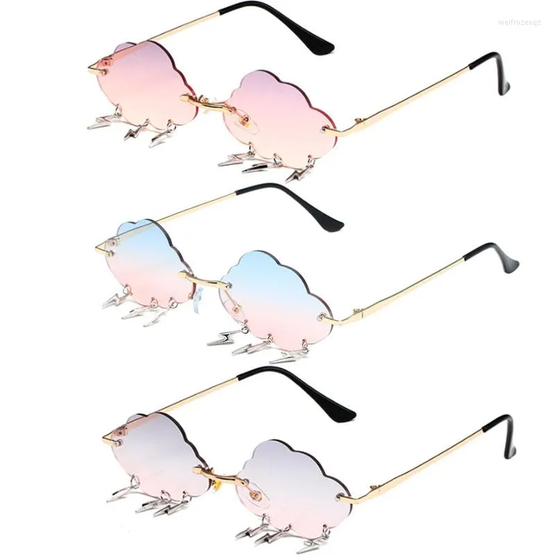 Sunglasses 2023 Rimless Women Vintage Cloud Shape Gradient Lens Sun Glasses Female Brand Funny Party Steampunk Eyewear