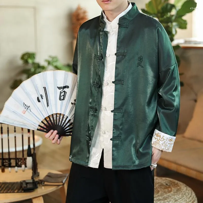 Ropa tnica Verde Para Hombre Chaquetas Bordadas En Idioma Chino