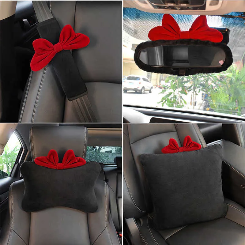 Universal Red Bowknot Car Neck Pillow With Headrest And Lumbar Waist Belt  Cute Cartoon Design For Womens Car Accessories From Skywhite, $6.38