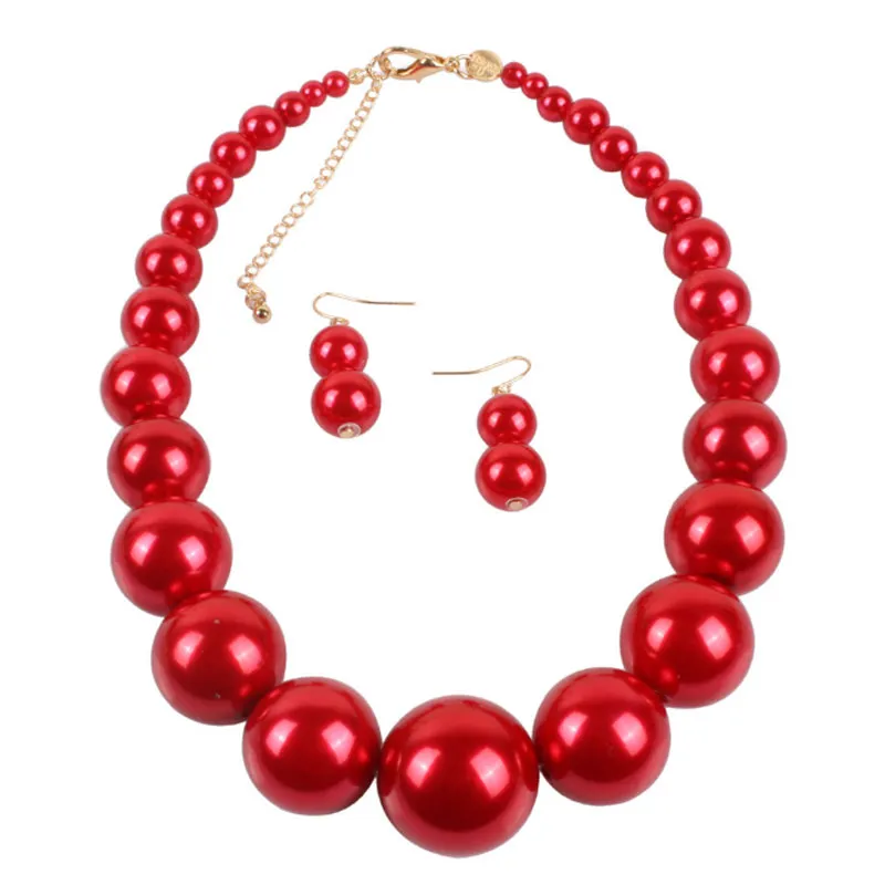 Große Perle handgemachte Perlen Halsketten Ohrringe Schmuck-Set für Frauen Mädchen Party Club Hochzeit Dekor Mode-Accessoires