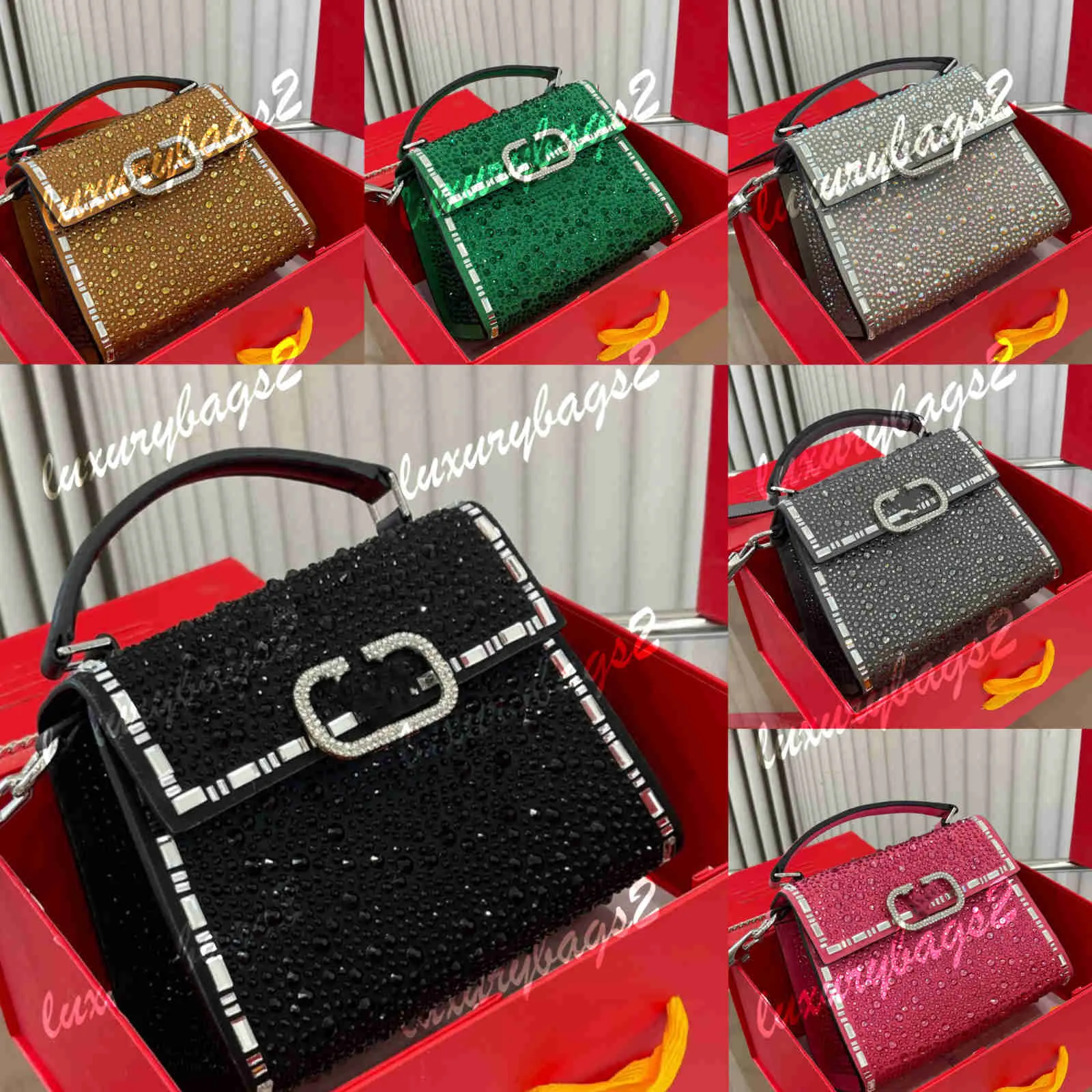 Borsa a tracolla di lusso a tracolla Borsa a tracolla di design a catena con diamanti Borsa a mano di designer con grande logo 18cm Borsa da donna a 7 colori