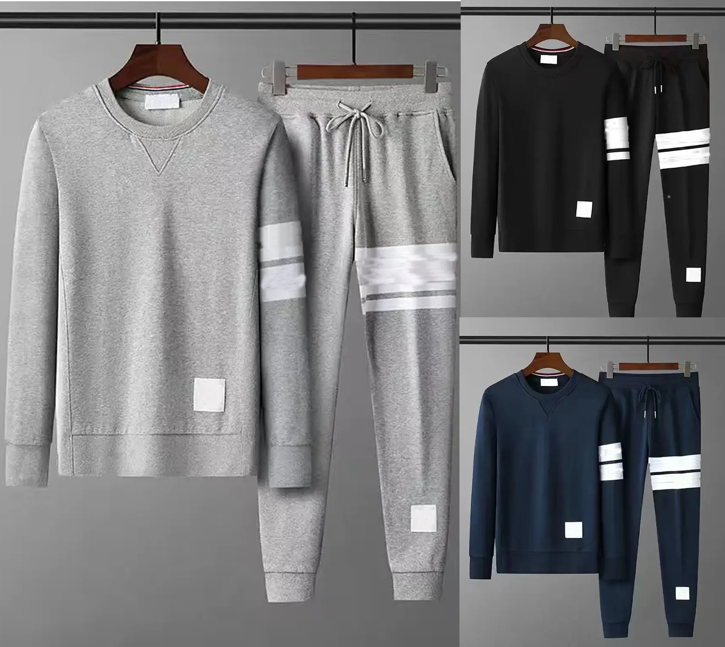 It-Thom Men Hoodies Sweatshirts الخريف الشتاء الشتاء القطن النقي قميص قميص متماسكة مخططة Arm Stripe Crewneck Pullover White Black Brown Women M-5XL J11