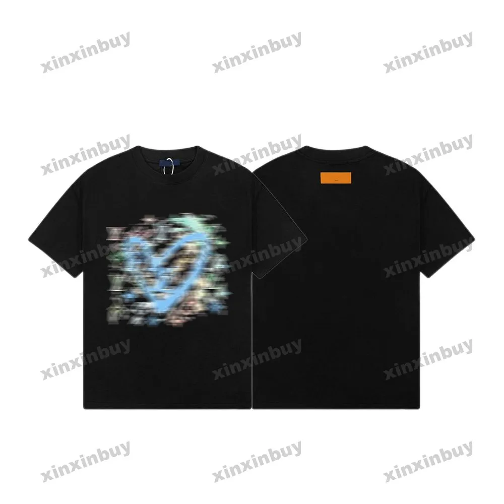 Xinxinbuy Men designer tee t shirt 23SS Love Pastel Graffiti Letter Print tygmönster Kort ärm bomullskvinnor Black Brown 319398 M-2XL