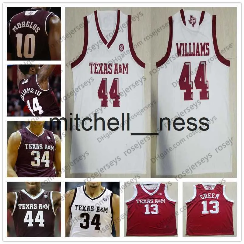 MIT8 NCAA Texas Am Aggies #44 Robert Williams 0 Jay Chandler 13 Brandon Mahan 32 Josh Nebo White Red College Basketball Jerseys S-4xl
