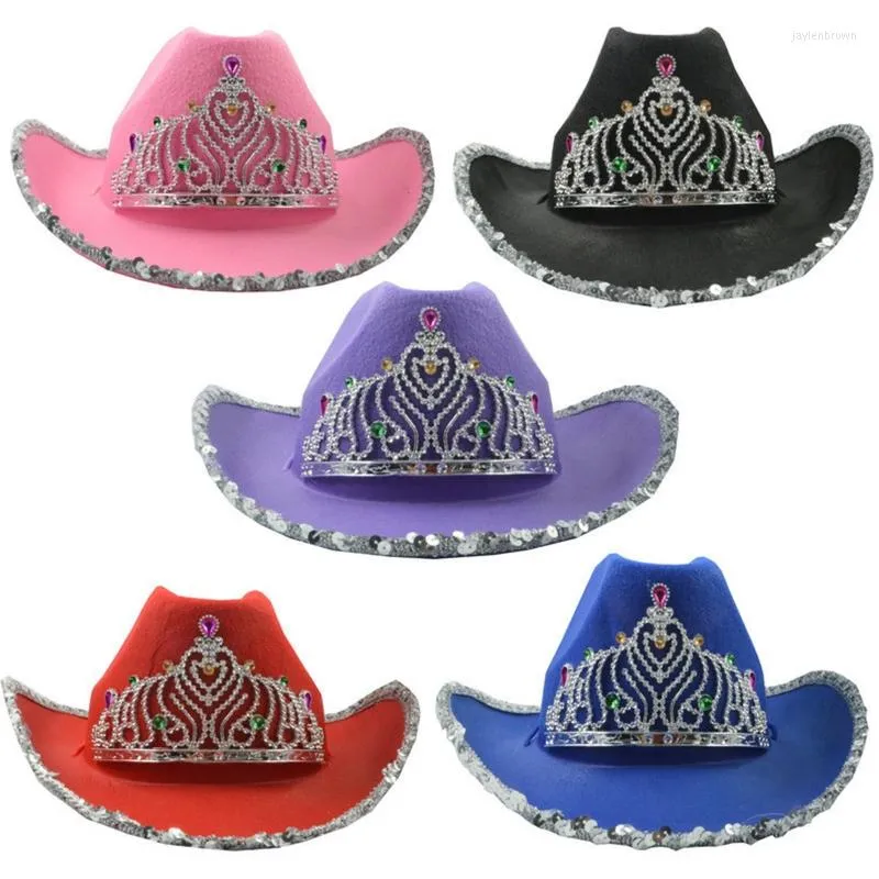 Headpieces Trendy Big Brim Hat Jazz Top Sequin Crown Cowboy Wide Western Costumes For Outdoor Activity