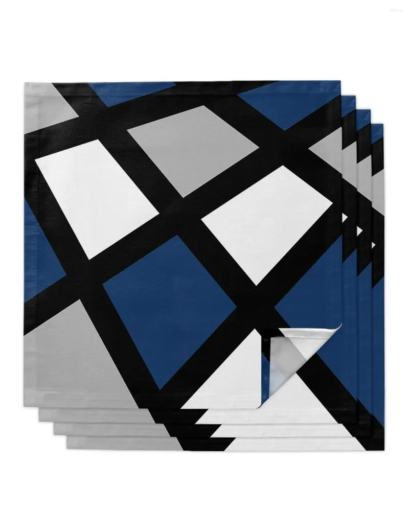 Столовая салфетка 4pcs темно -синий черный серый геометрический квадрат 50 см. Свадебное украшение ткани кухня порция салфетки