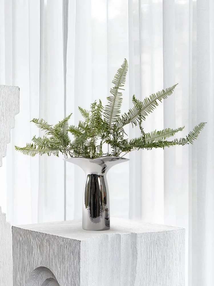 Wazony proste i lekkie luksusowe galwaniczne srebrne ceramiczne wazon w stylu nordyckim salon sala telewizora