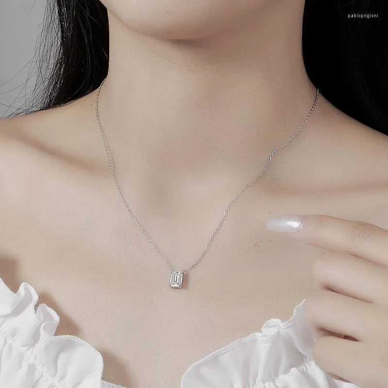 Chains 2 Emerald Cutting Moissanite Pendant S Sterling Sier Necklace Women Fine Jewelry Pass Diamond Drop_voghion.com