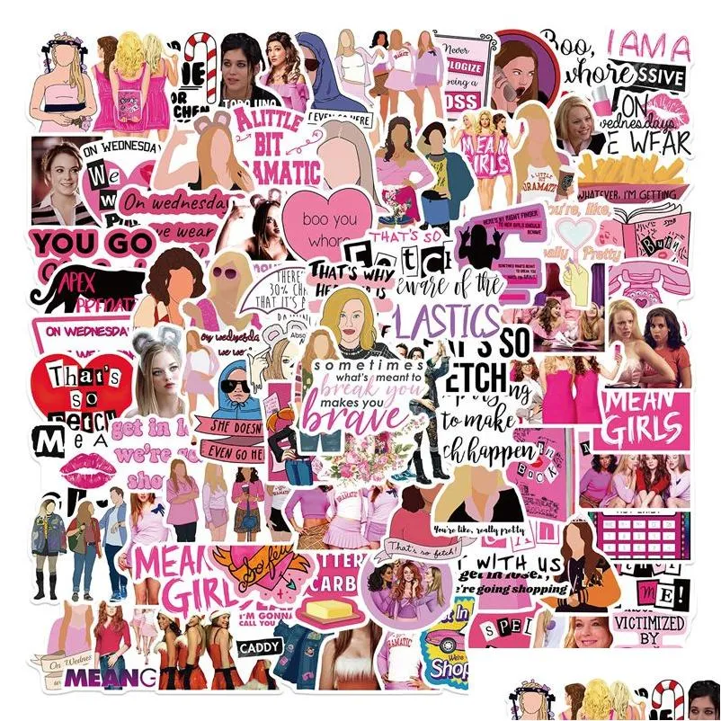 Bilklistermärken 100st Mean Girls us rolig film Creative Diy Dekorativ för bärbara droppleveransmobiler Motorcyklar Exteriör Accessori Dhody