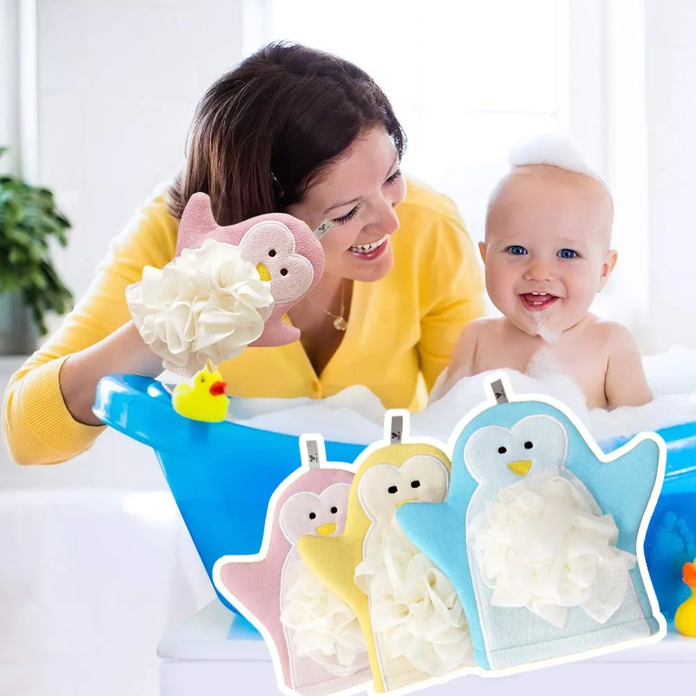 1 peça de luvas de banho para bebês, esponja esfoliante de animais dos desenhos animados, escova de banho, esfoliante corporal para crianças, limpador de pele, brinquedos de banho para crianças