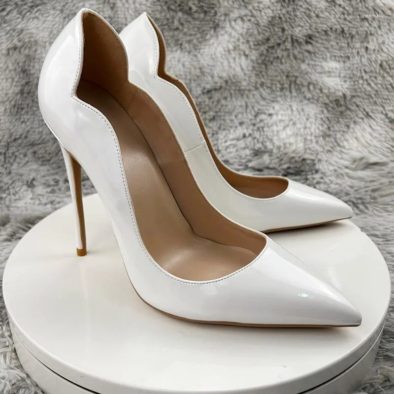 Kleid Schuhe Mode High Heels Sexy Frauen Pumps Große Größe 43 44 45 Weiß Stiletto Ferse Patent Leder Büro hochzeit