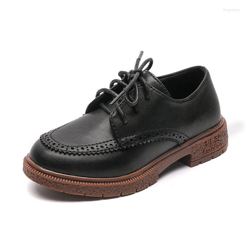 Flat Shoes Boys Leather 2023 Spring Kids School For British Style Black Children's Dress Piano Performance Wedding