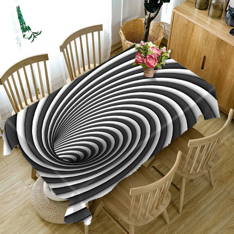 Table Cloth Cotton Black White Stripes Pattern Dustproof Dining Table Cloth Wedding Decoration R230605