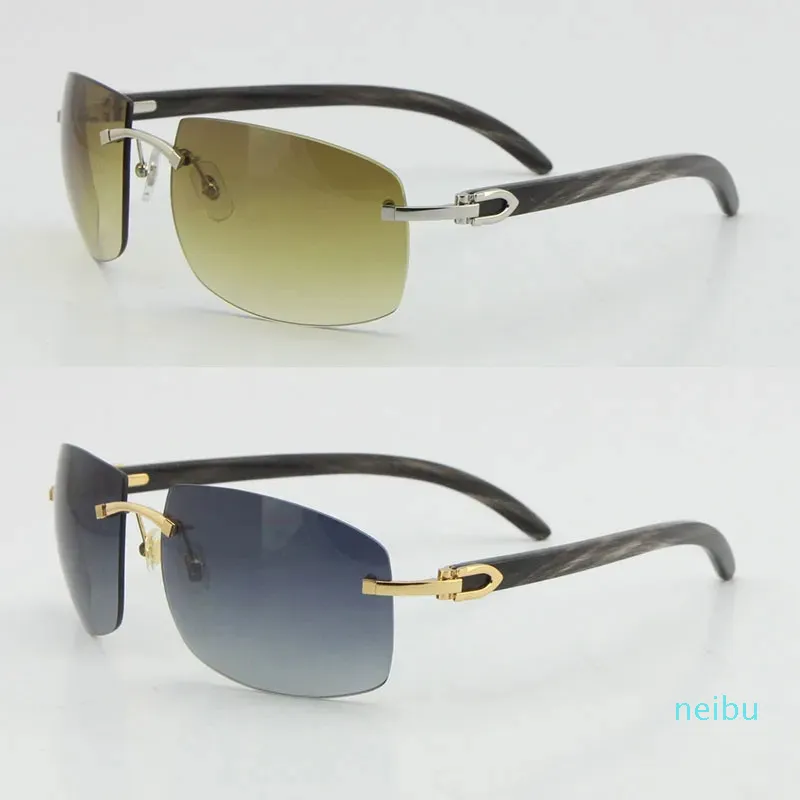 Venta al por mayor Edición limitada Gafas de sol sin montura más grandes Ópticas Gafas de sol de oro de 18 quilates Blanco Interior Cuerno de búfalo negro C Decoración masculina