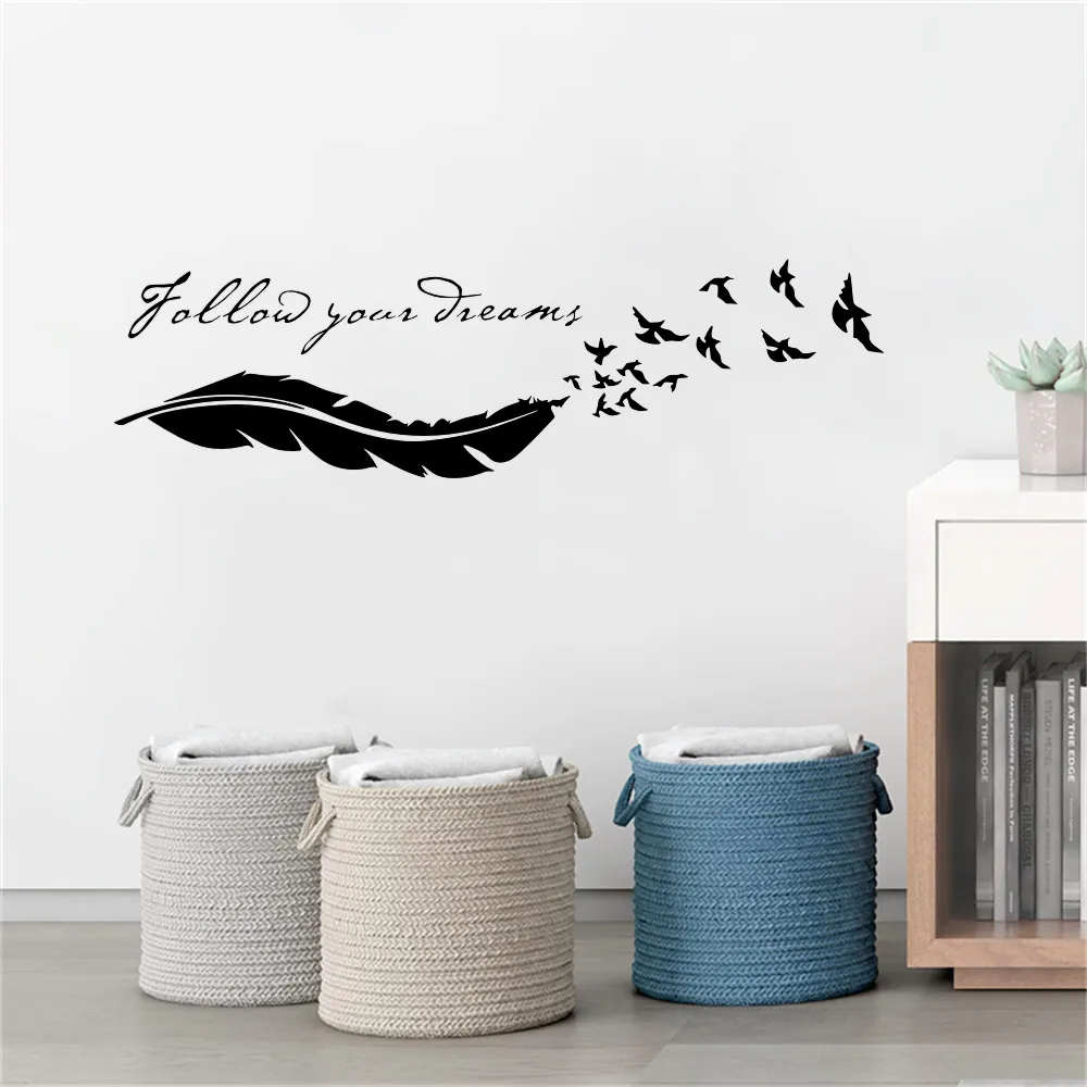 Följ dina drömmar med fjäderfåglar Vinyl Wall Sticker Kids Room Home Decor