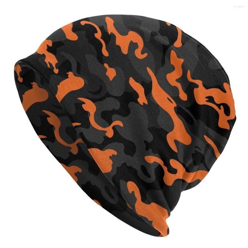 Bérets Camo Style Noir Orange Camouflage Unisexe Bonnet Hiver Chaud Tricot Chapeau Bonnets Casquettes Adulte Militaire Bonnet En Plein Air Ski Cap