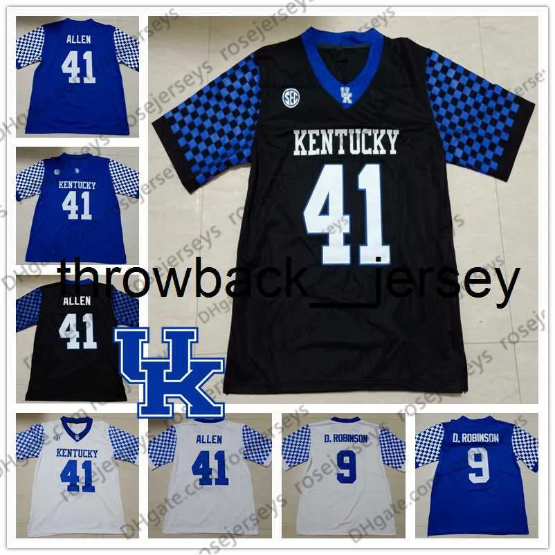 thr Aangepaste Kentucky Wildcats #41 Josh Allen 9 Davonte Robinson 10 Asim Rose 26 Benny Snell Jr. Blauw Zwart Wit Mannen Jeugd Jersey 4XL