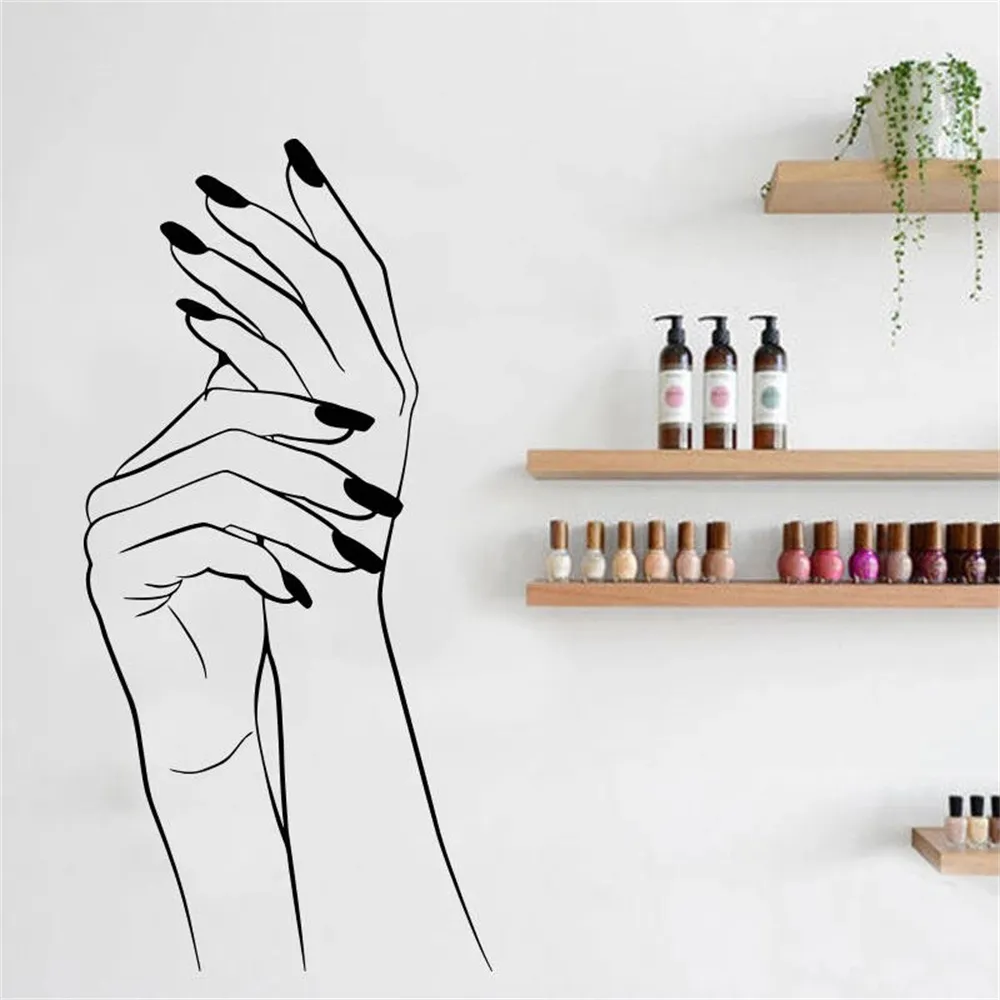 Elegance Hand Manicure Vinyl Sticker Hand Beauty Salon Decal Nails Cosmetic Wallpaper For Nail Bar Studio