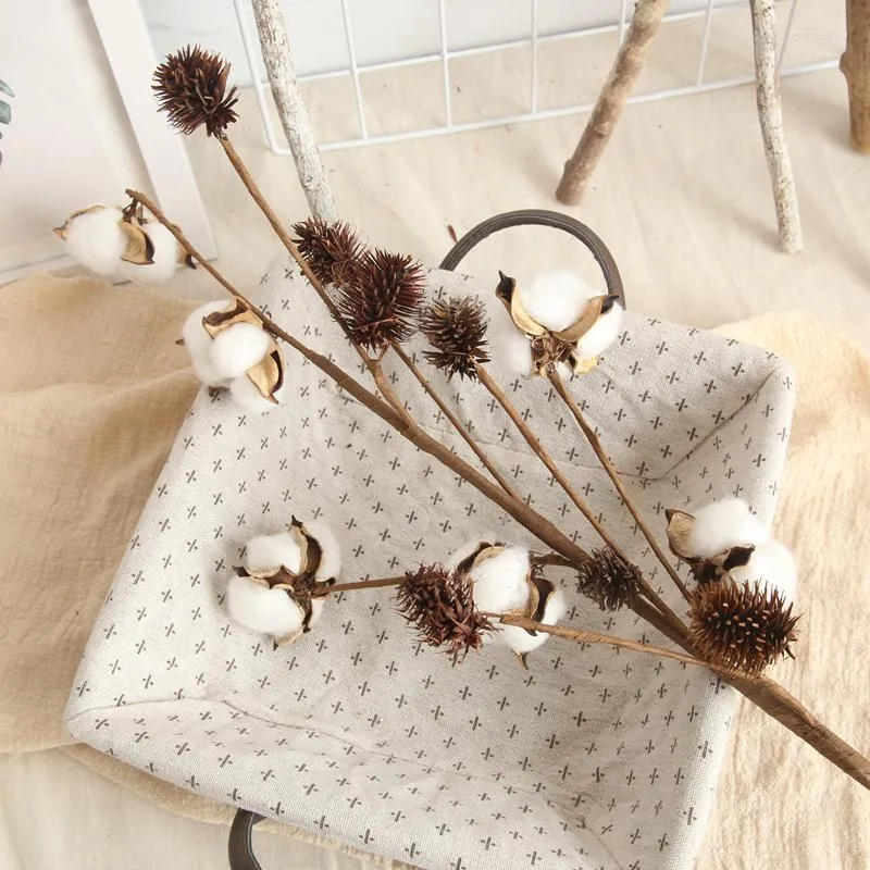 Decorative Flowers 1Pc 6 Heads Cotton Branches Flower Naturally Dried Home Furnishing Road Decoration Wall