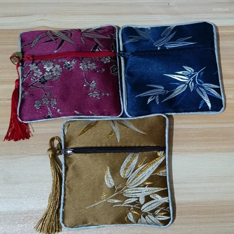 Gift Wrap 50pcs Customized Small Tassel Zip Purse Elegant Bamboo Chinese Silk Brocade Bags Wedding Party Favors