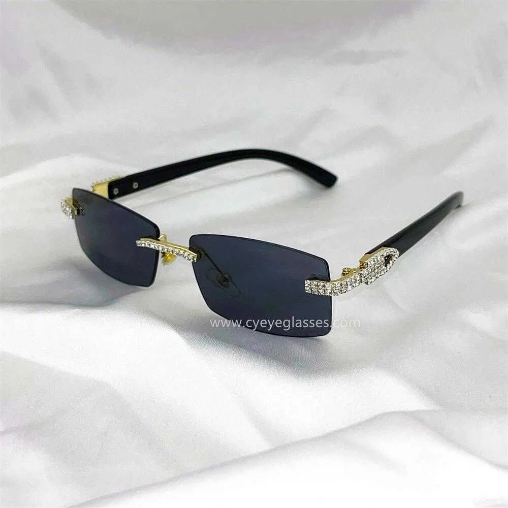 Diamond Retro Fashion Small Rimless Rectangle Sunglasses Men Brand Design Frameless Gradient Rhinestone Sun Glasses