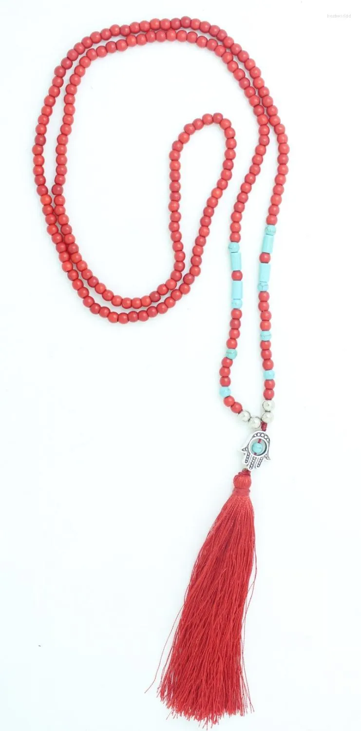 Hanger Kettingen Aankomst Stenen Kraal Hamsa Hand Handgemaakte Kwastje Ketting Boho Stijl Geknoopt Zomer Vrouwen Sieraden