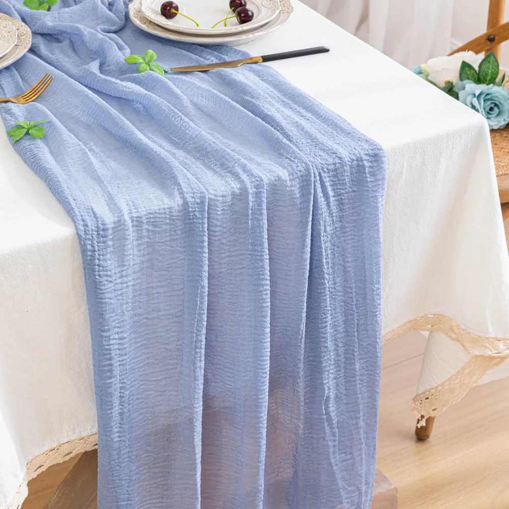 Sage Green Cheesecloth Blue Gauze Table Runner 10ft Boho Gauze