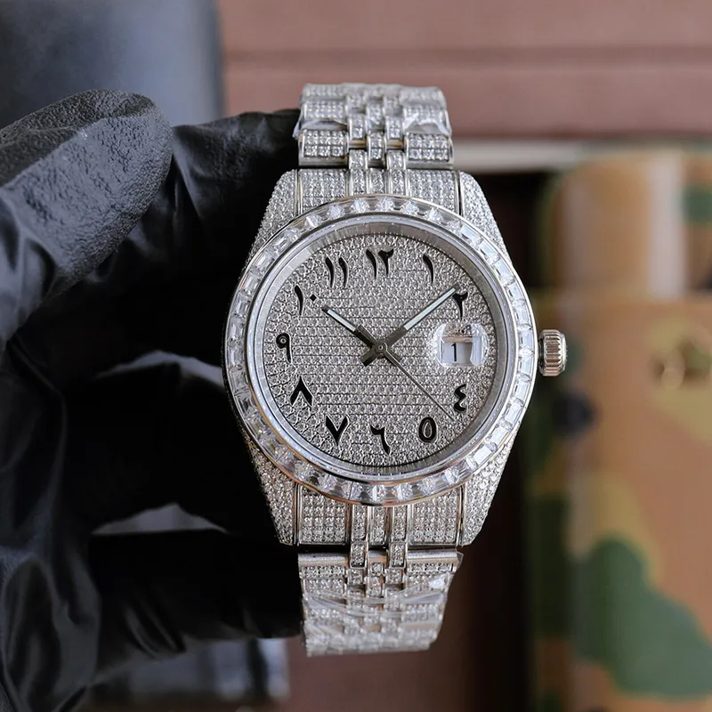 Diamond Watch Erkekler 41mm Gökkuşağı Çerçevesi Lüks Sapphire Otomatik Mekanik 2824 Hareket Saatleri Elmas Bileklik Tasarımcı Kol saati Montre de Luxe