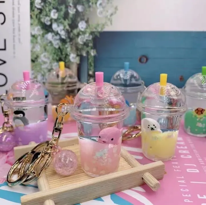 Party Favor Animal Bubble Milk Herbata Klląd Creative Mini Kokosowy napój akrylowy ruchomy płynny olej z kropli biżuteria Prezent QH27