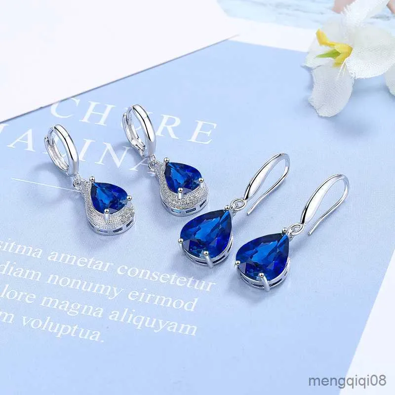 Charm Sterling Silber Blau Hochzeit Wassertropfen Ohrringe Für Frauen Luxus Qualität Edlen Schmuck R230605