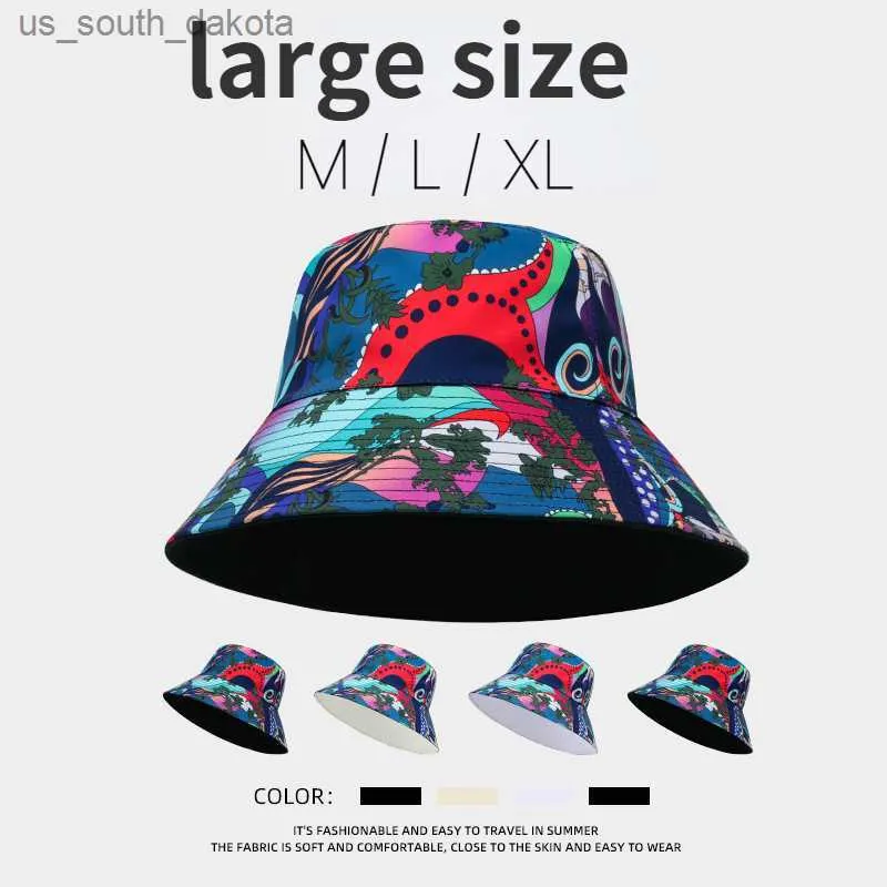 Big Head Print Reversible Bucket Hats XL 63CM Sun Protection Panama for Men Women Bob Fisherman Cap Large Size Hip Hop Sun Hat L230523