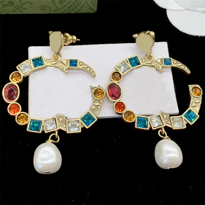 Elegante Retro Damen Ohrringe Bunte Kristalle Zirkonia Eingelegte Perle Anhänger Luxus Frau Zubehör Ohrring Geschenk Schmuck