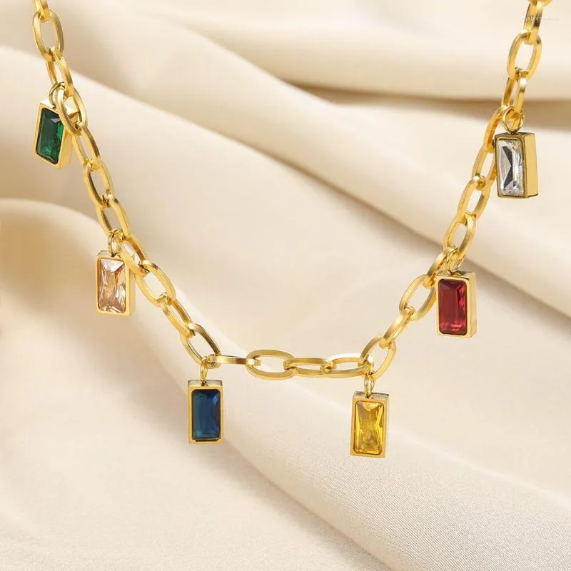 Pendant Necklaces Oct Arrival Women's Stainless Steel Chain Color Shiny Zircon Nick Girl Kids Jewelry Aesthetic_voghion.com