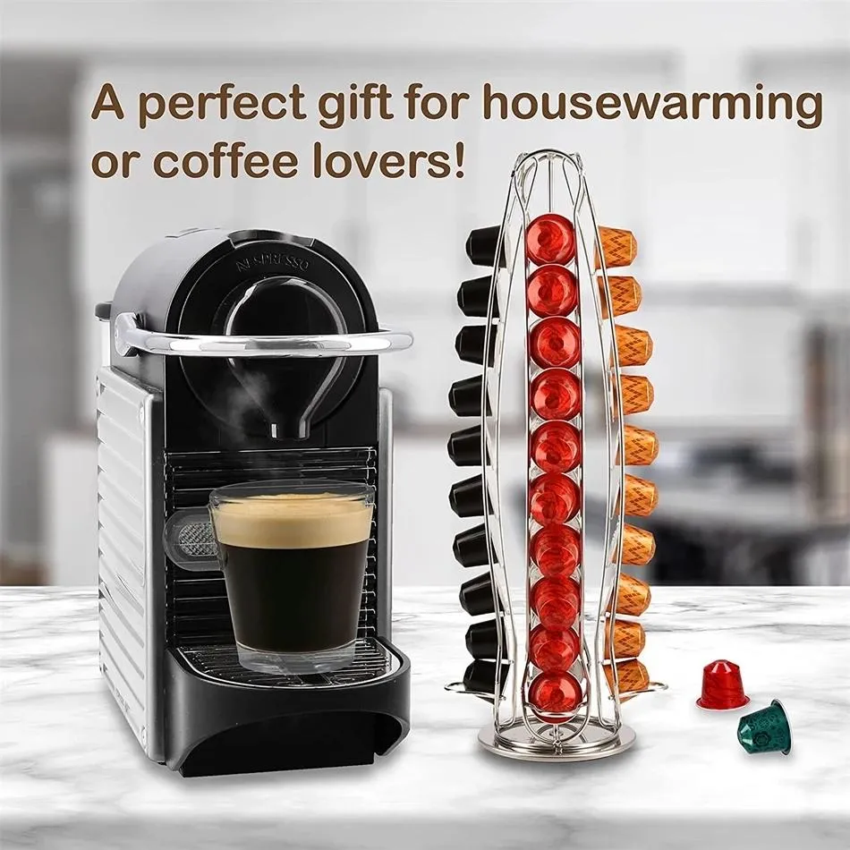 Tools Nespresso Capsule Display Rack 360 Rotatable Coffee Capsule Tower Stand Nespresso Capsules Storage Pod Holder For 40Cups